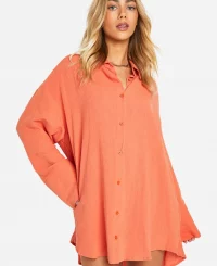 Linen Look Wide Sleeve Shirt Dress Linen Look Wide Sleeve Shirt Dress