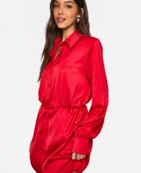 Satin Shoulder Pad Shirt Dress Satin Shoulder Pad Shirt Dress